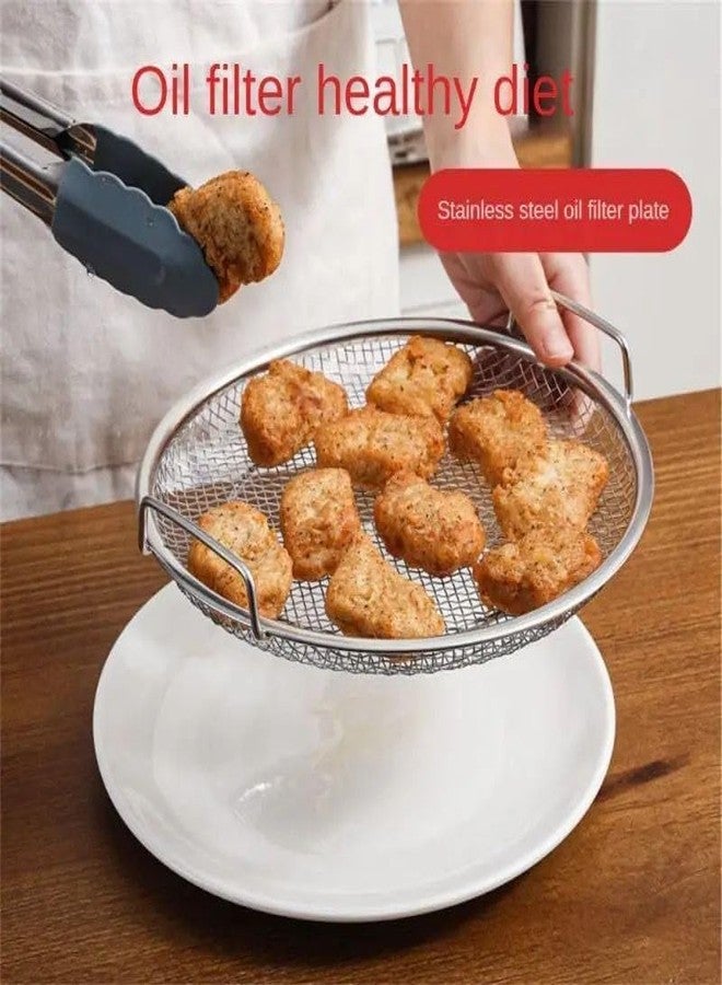 SHREESAMP Stainless Steel Round Oil Plate Cooking Tool Fried Food Leakage Net Fry Cooking Strainer Metal for Deep Fry Strainer Onion Rings Fries Rack for French Fried Chicken Snack [23 x22 x2.5CM] - Image 3